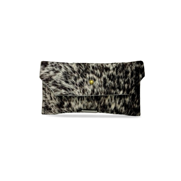 Women owned handmade cowhide clutch wallet, black-and-white NWT